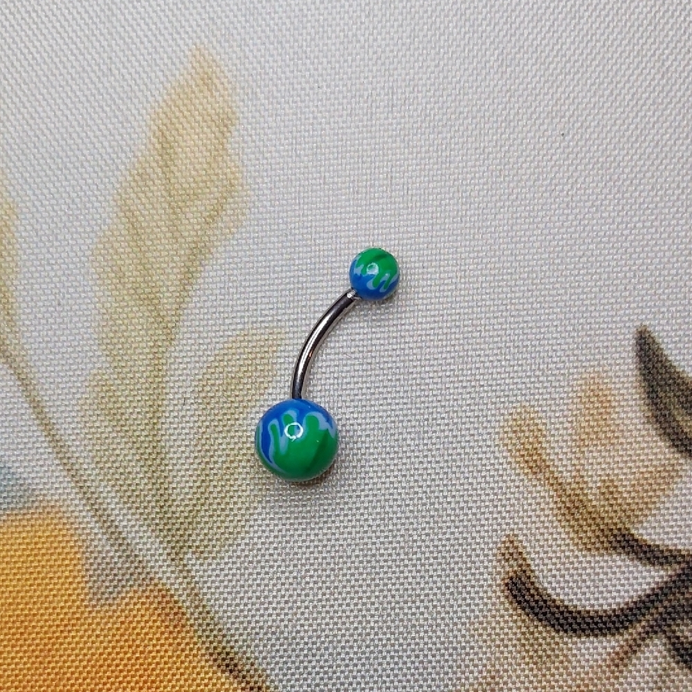 NWOT Blue And Green Flame Belly Button Jewelry